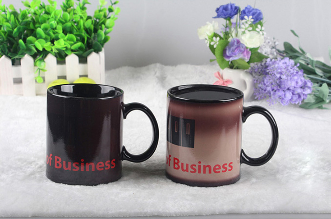11OZ black glazed heat color changing ceramic coffee mugs ,magic mugs