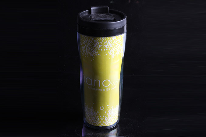 double wall plastic promotional coffee mug with advertising paper insert travel drink cup
