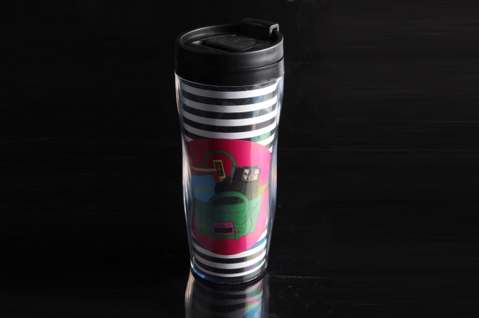 Double Wall Plastic Coffee Thermos Travel Mug With Photo Insert