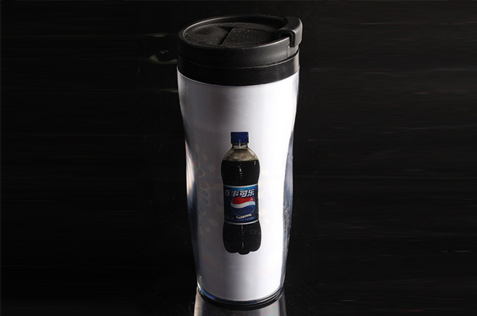 Professional advertising cup,double wall plastic coffee mug ,tea tumbler with Pepsi design 