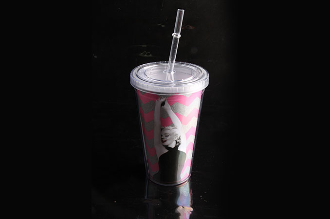 Customized plastic cup glittering printing tumbler with straw and lid