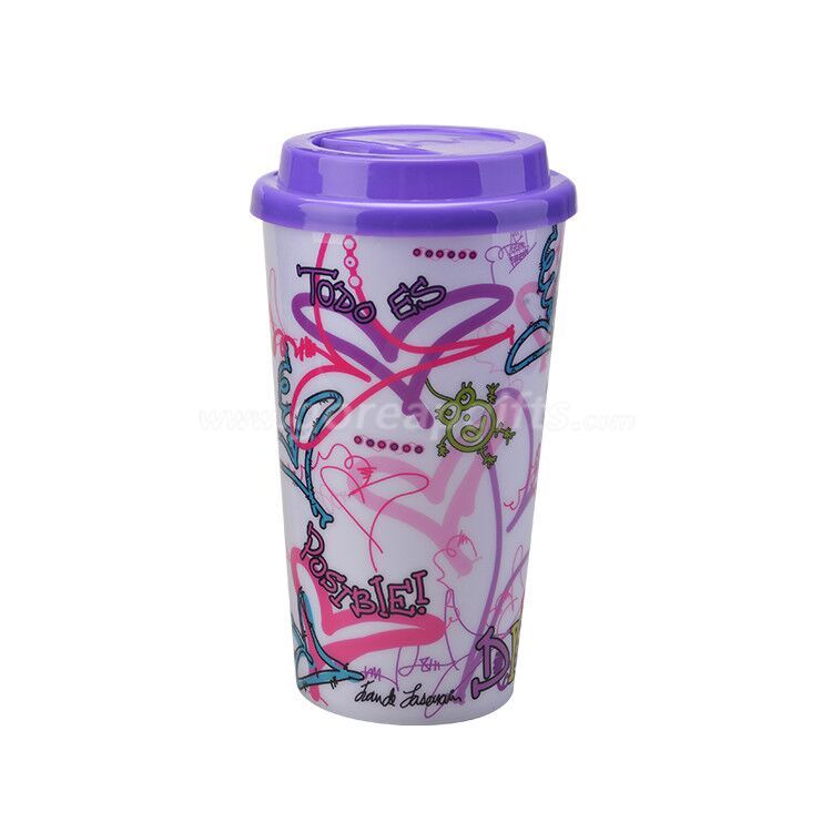  3D lenticular single wall  plastic resuable cup with lid 