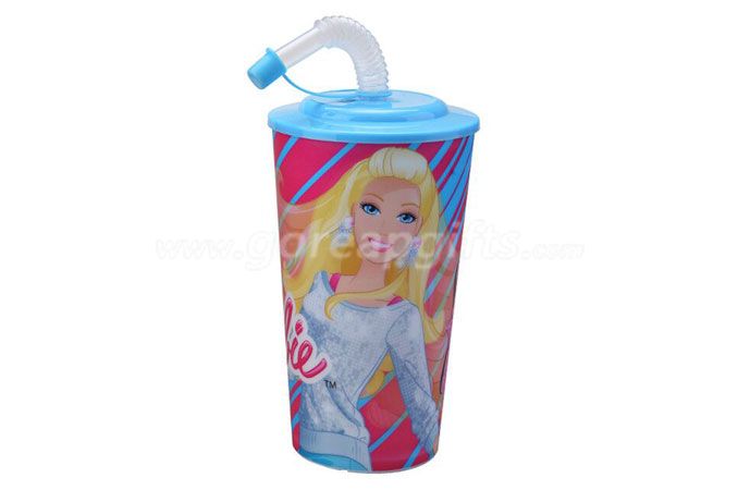 Hot sale cartoon 3D lenticular plastic drinking straw cup with lid and straw 