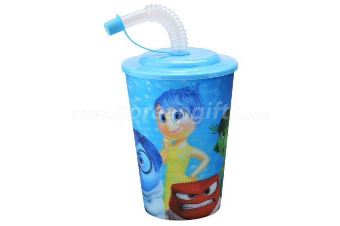  Hot sale cartoon 3D lenticular plastic drinking straw cup 