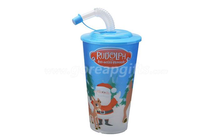 Wholesale BPA Free Plastic 3D Lenticular Cup with lid and straw 