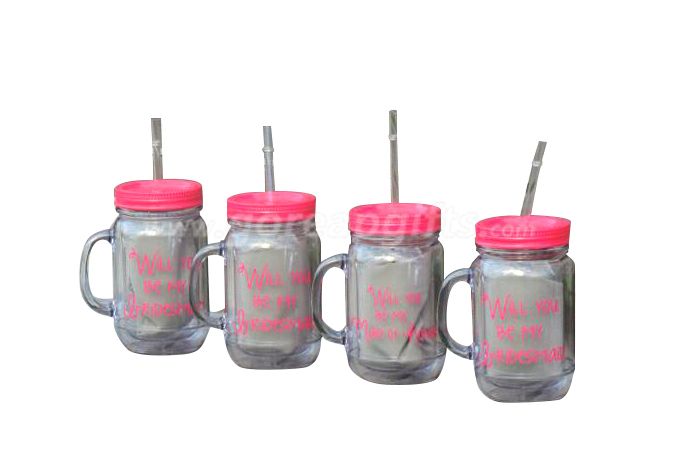 Manufacturer Personalized Double Walled Acrylic Mason Jar Mug with straw 
