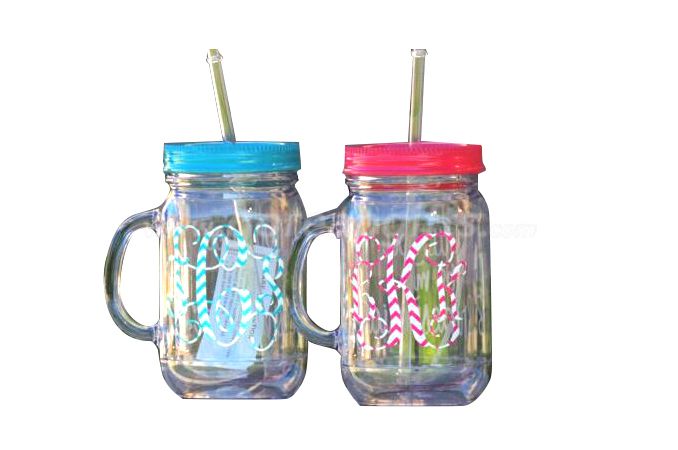 BPA FREE 20 oz double wall Acrylic Mason Jar with Lid & Straw