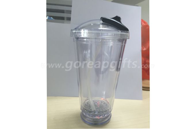 Manufacturer 450ml Double Walled custom flashing plastic led cups with straw