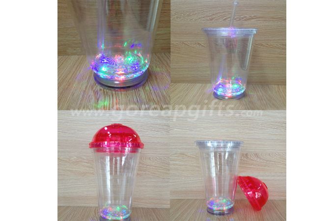Manufacturer 450ml Double Walled custom flashing plastic led cups with straw