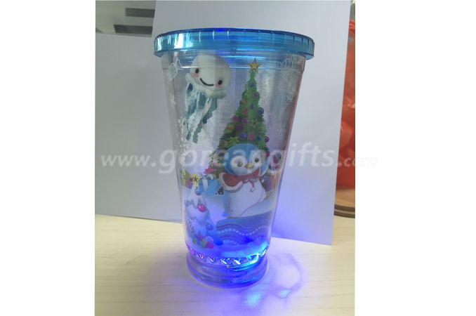 Barware 450ml Double Walled custom flashing plastic led cups with straw