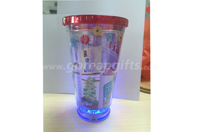 Barware 450ml Double Walled custom flashing plastic led cups with straw