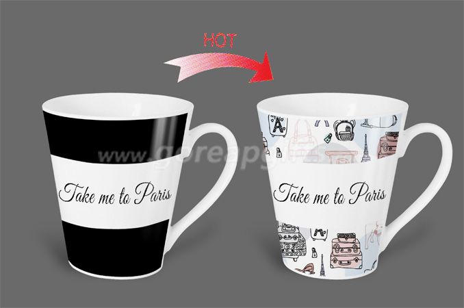 12OZ Take  me to Paris   heat sensitive color changing ceramic magic mug