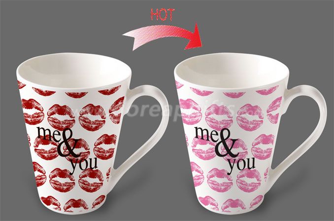 12OZ lip  heat sensitive color changing ceramic magic mug