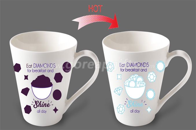 12OZ Eat diamonds  heat sensitive color changing ceramic magic mug