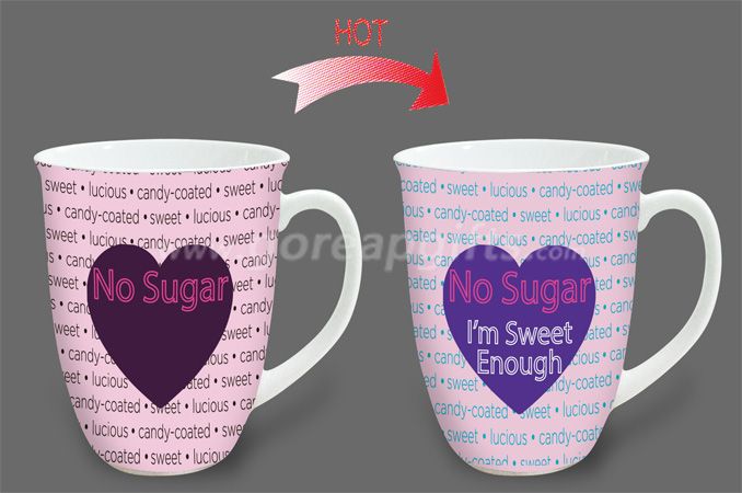 14oz Heart heat sensitive color changing ceramic magic mugs