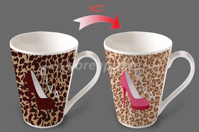 12OZ High heels heat sensitive color changing ceramic magic mug