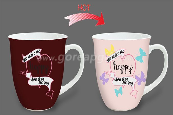 14oz  happy  heat sensitive color changing ceramic magic mug