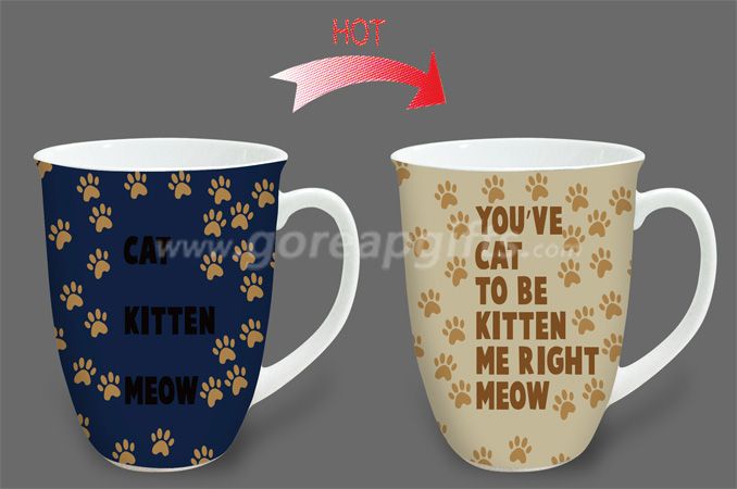 14oz  cat heat sensitive color changing ceramic magic mug