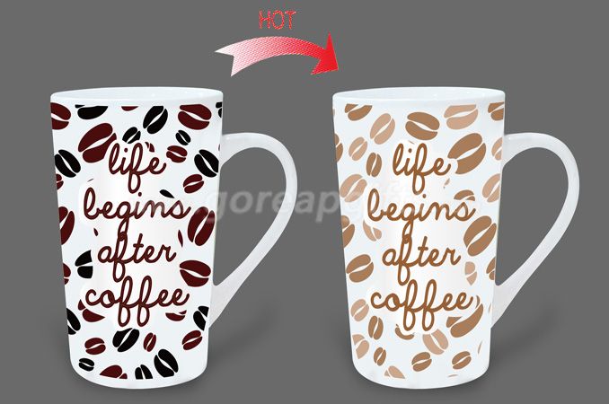 16OZ Coffee bean  heat sensitive color changing ceramic magic mugs