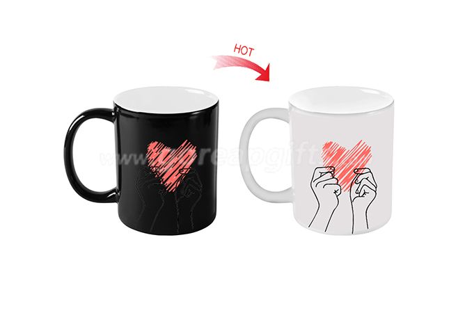 heart design full color changing ceramic promotional custom heat changing mugs