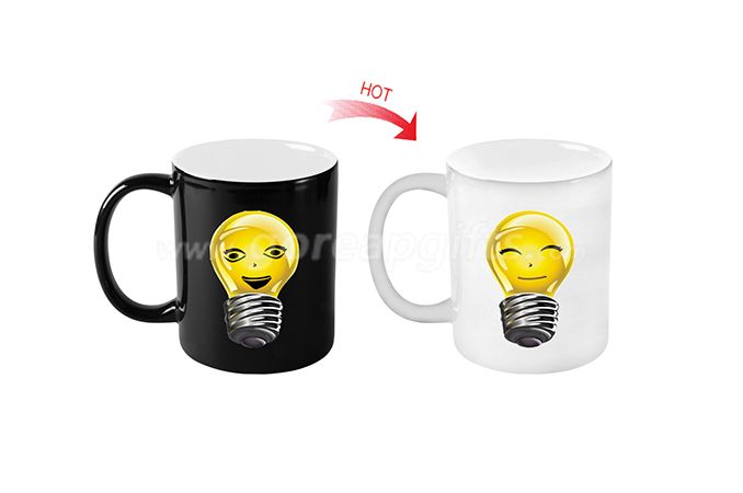 Bulb design full color changing ceramic promotional custom heat changing mugs 