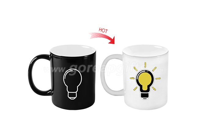 Bulb design full color changing ceramic promotional custom heat changing mugs
