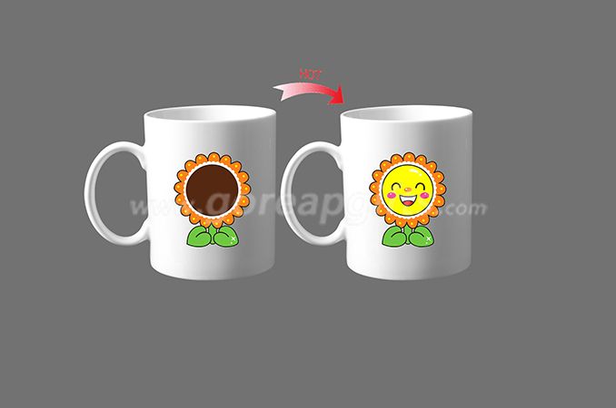 Sunflower smile face heat color changing ceramic coffee mugs