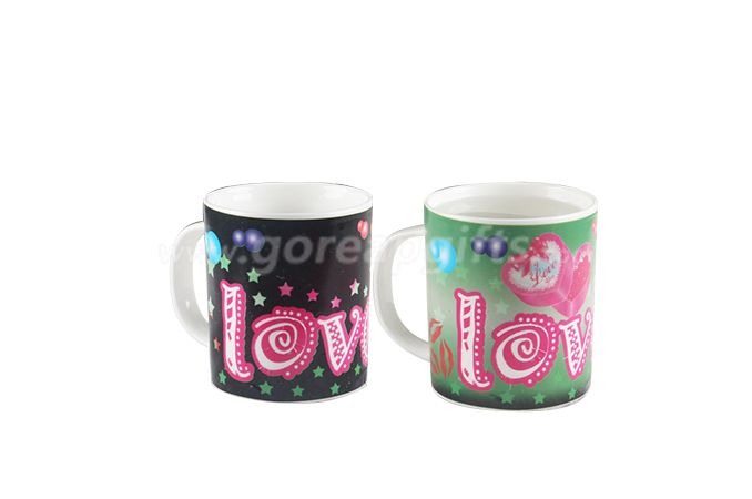 Valentine magic mug with heart design ,Heat color changing ceramic mug 