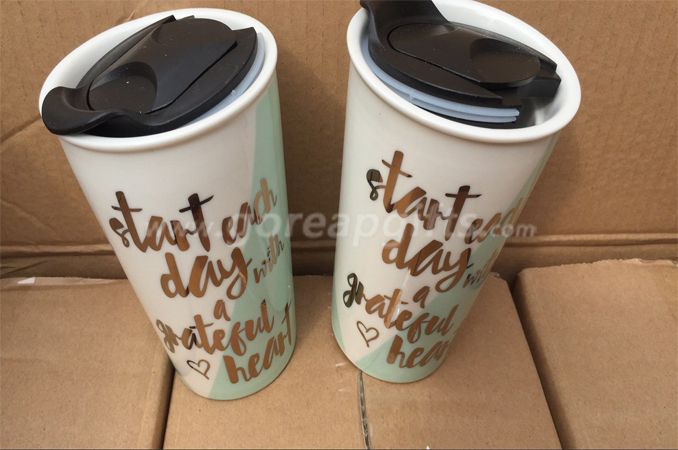 16OZ Double wall ceramic traveling mug Coffee Mug With Lids,ceramic coffee cup with plastic lid