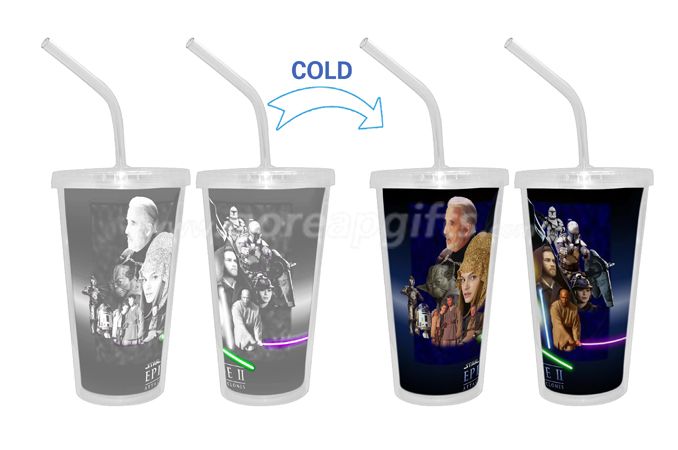 Cinema Cold color changing  double wall plastic tumbler with straw 