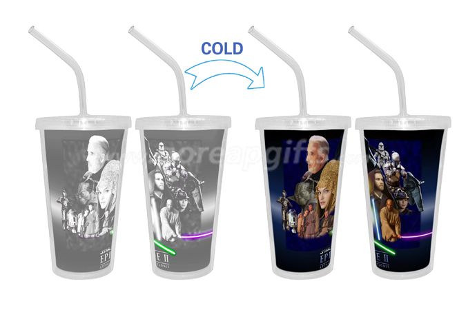 Cinema Cold color changing  double wall plastic tumbler with straw 