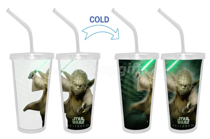  Star Wall Cold color changing  double wall plastic tumbler with straw 