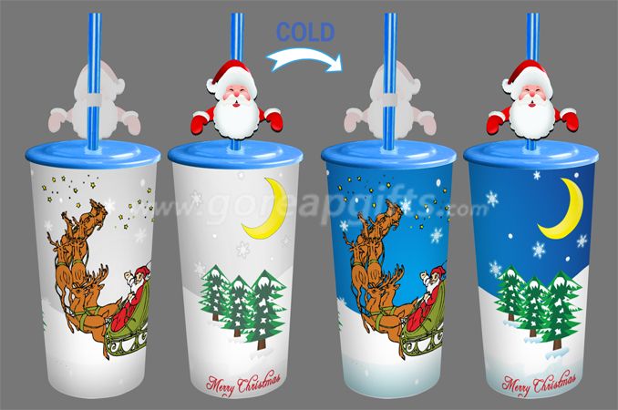 Christams creative  reusable single wall PP cold color changing plastic magic cups