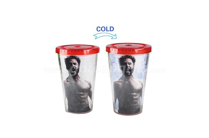Double wall   personalized cold  color changing plastic tumbler with lid and straw