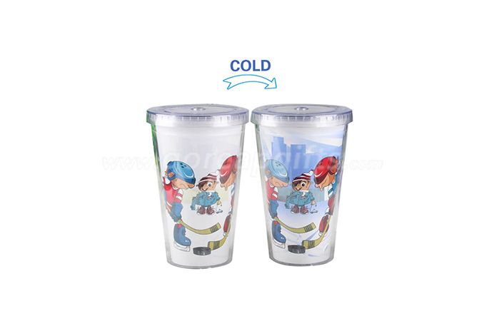 Double wall  wall personalized color changing plastic tumbler with lid and straw