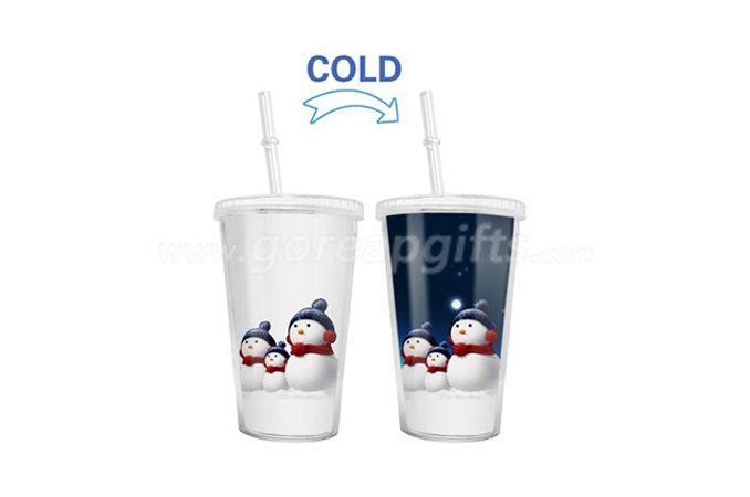 Single wall personalized color changing plastic cup with lid 