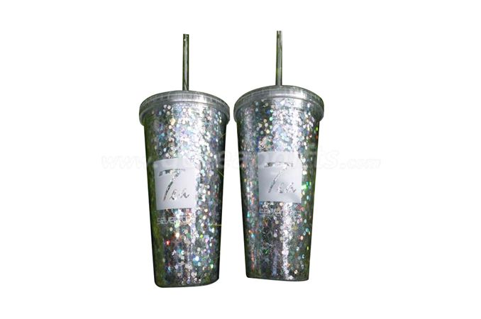 16OZ straw reusable plastic glitter tumbler for cold drink with AS straw 