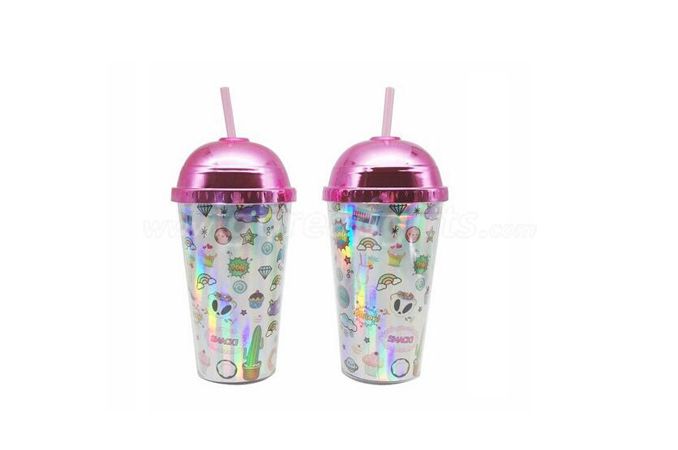 16OZ straw reusable plastic glitter tumbler for cold drink with plated lid 