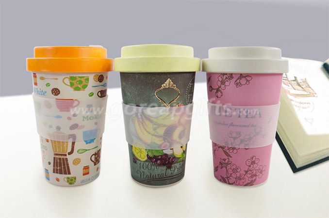 100% natural Eco friendly bamboo fiber travel coffee mugs with lid and sleeve