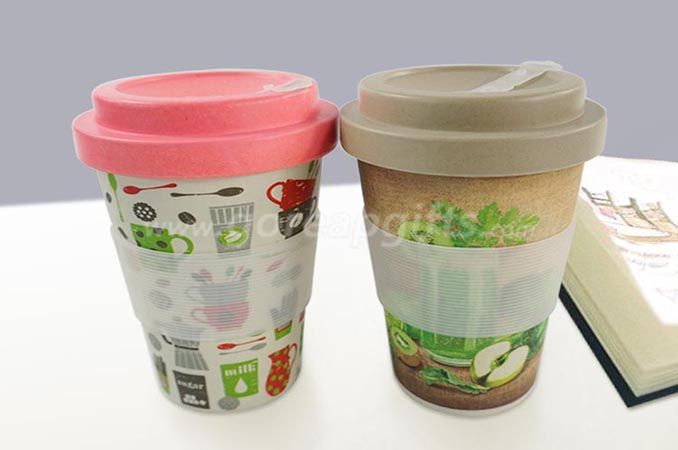 100% NATURAL ECO FRIENDLY BAMBOO FIBER TRAVEL COFFEE MUGS WITH LID AND SLEEVE