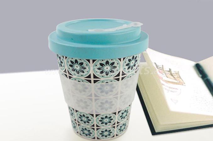 ECO-FRIENDLY TRAVELLING CUP BAMBOO FIBER MUG WITH SILICONE LID AND SLEEVES