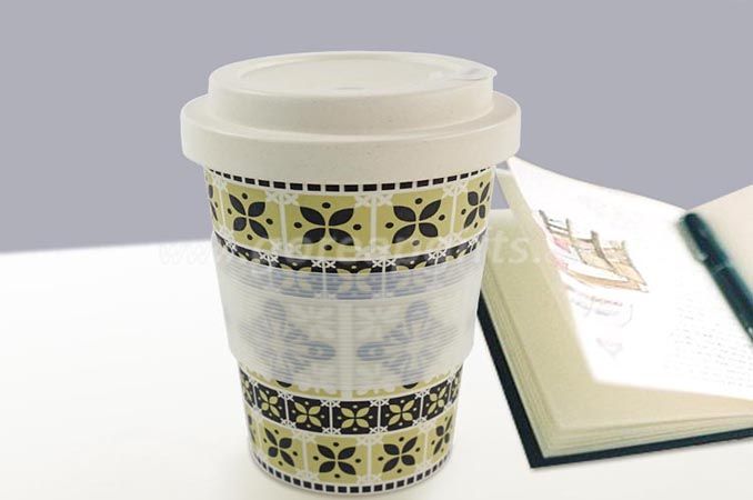 ECO-FRIENDLY BAMBOO FIBER MUG WITH SILICONE LID AND SLEEVE
