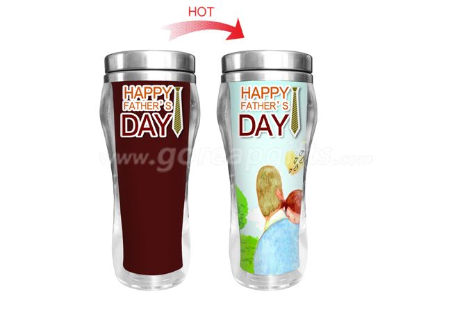 Father's Day Gift ! 450ml Creative tempreture heat color changing stainless steel double wall mug