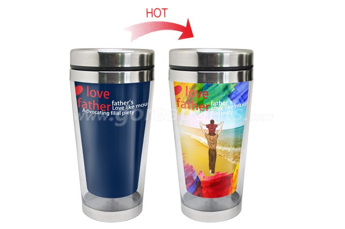 Father's Day Gift ! 450ml Creative tempreture heat color changing stainless steel double wall mug