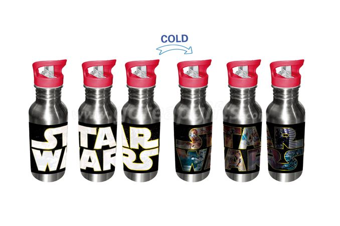 Manufacturer star war  creative  cold color changing aluminum water bottle with SS keychain 