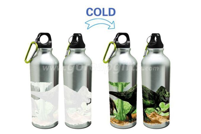 Dinosaur Creative Cold color changing aluminum water bottle with kepchain ,sports water bottle