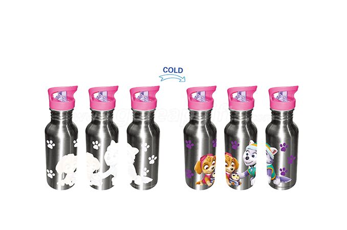 Manufacturer cold color changing aluminum water bottle with SS keychain 