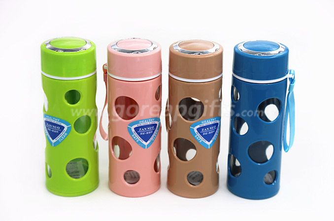 Glass Water Bottle - Eco-friendly Borosilicate Glass with plastic sleeve for Outdoor