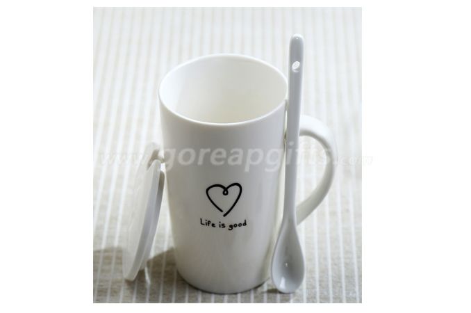 14oz Cereamic coffee mug with lid and spoon 
