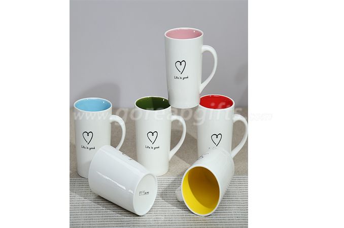 14oz color glazed cereamic coffee mug with lid and spoon 